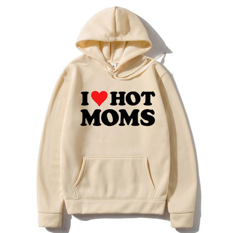 I Love Hot Moms Hoodies Sarkani Sirds burti Apdrukāti Vīrieši Sievietēm Mode Hoodie Ar kapuci Džemperi Puloveri Unisex Treniņtērps Apģērbs