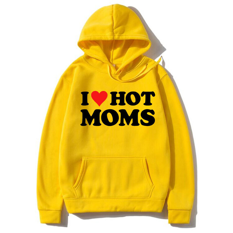 I Love Hot Moms Hoodies Sarkani Sirds burti Apdrukāti Vīrieši Sievietēm Mode Hoodie Ar kapuci Džemperi Puloveri Unisex Treniņtērps Apģērbs