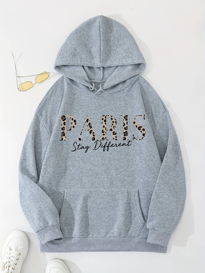 Γυναικεία φούτερ με φαρδιά στάμπα με κουκούλα, Μακρυμάνικο Plus Velvet Kangaroo Pocket Top Casual Sports πουλόβερ