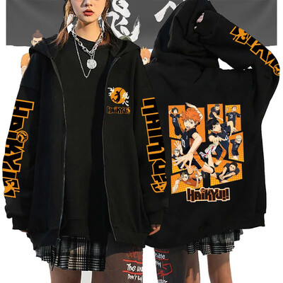 Sieviešu Vīriešu Anime Hoodie Haikyuu Jaka ar rāvējslēdzēju Karasuno High School Liela izmēra džemperis Harajuku Unisex rudens silts ielas apģērbs