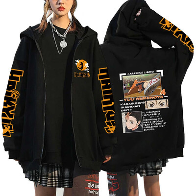 Γυναικεία ανδρικά Anime Hoodie Haikyuu Zip Up Jacket Karasuno High School Plus Size Φούτερ Harajuku Unisex Φθινοπωρινό Ζεστά ρούχα