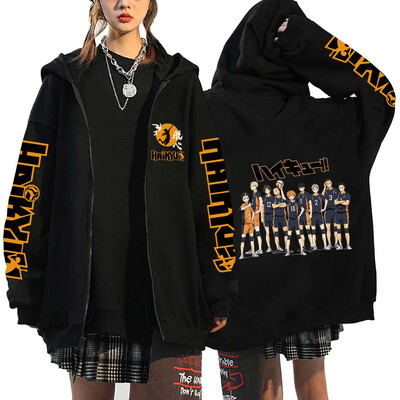 Γυναικεία ανδρικά Anime Hoodie Haikyuu Zip Up Jacket Karasuno High School Plus Size Φούτερ Harajuku Unisex Φθινοπωρινό Ζεστά ρούχα