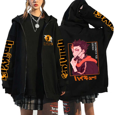 Γυναικεία ανδρικά Anime Hoodie Haikyuu Zip Up Jacket Karasuno High School Plus Size Φούτερ Harajuku Unisex Φθινοπωρινό Ζεστά ρούχα
