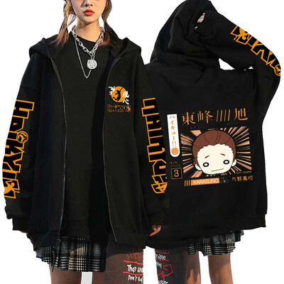 Γυναικεία ανδρικά Anime Hoodie Haikyuu Zip Up Jacket Karasuno High School Plus Size Φούτερ Harajuku Unisex Φθινοπωρινό Ζεστά ρούχα