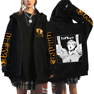 Γυναικεία ανδρικά Anime Hoodie Haikyuu Zip Up Jacket Karasuno High School Plus Size Φούτερ Harajuku Unisex Φθινοπωρινό Ζεστά ρούχα