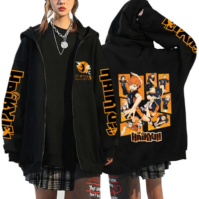 Γυναικεία ανδρικά Anime Hoodie Haikyuu Zip Up Jacket Karasuno High School Plus Size Φούτερ Harajuku Unisex Φθινοπωρινό Ζεστά ρούχα
