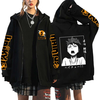 Γυναικεία ανδρικά Anime Hoodie Haikyuu Zip Up Jacket Karasuno High School Plus Size Φούτερ Harajuku Unisex Φθινοπωρινό Ζεστά ρούχα