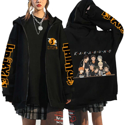 Γυναικεία ανδρικά Anime Hoodie Haikyuu Zip Up Jacket Karasuno High School Plus Size Φούτερ Harajuku Unisex Φθινοπωρινό Ζεστά ρούχα