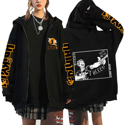 Γυναικεία ανδρικά Anime Hoodie Haikyuu Zip Up Jacket Karasuno High School Plus Size Φούτερ Harajuku Unisex Φθινοπωρινό Ζεστά ρούχα