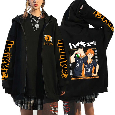 Γυναικεία ανδρικά Anime Hoodie Haikyuu Zip Up Jacket Karasuno High School Plus Size Φούτερ Harajuku Unisex Φθινοπωρινό Ζεστά ρούχα