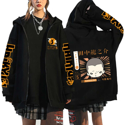 Γυναικεία ανδρικά Anime Hoodie Haikyuu Zip Up Jacket Karasuno High School Plus Size Φούτερ Harajuku Unisex Φθινοπωρινό Ζεστά ρούχα