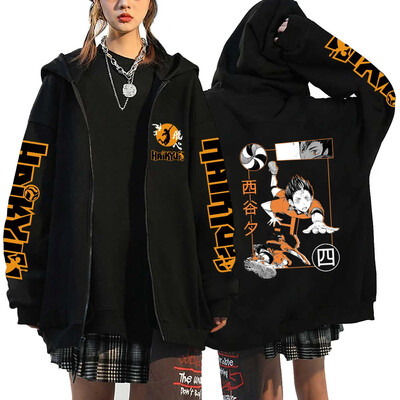 Γυναικεία ανδρικά Anime Hoodie Haikyuu Zip Up Jacket Karasuno High School Plus Size Φούτερ Harajuku Unisex Φθινοπωρινό Ζεστά ρούχα