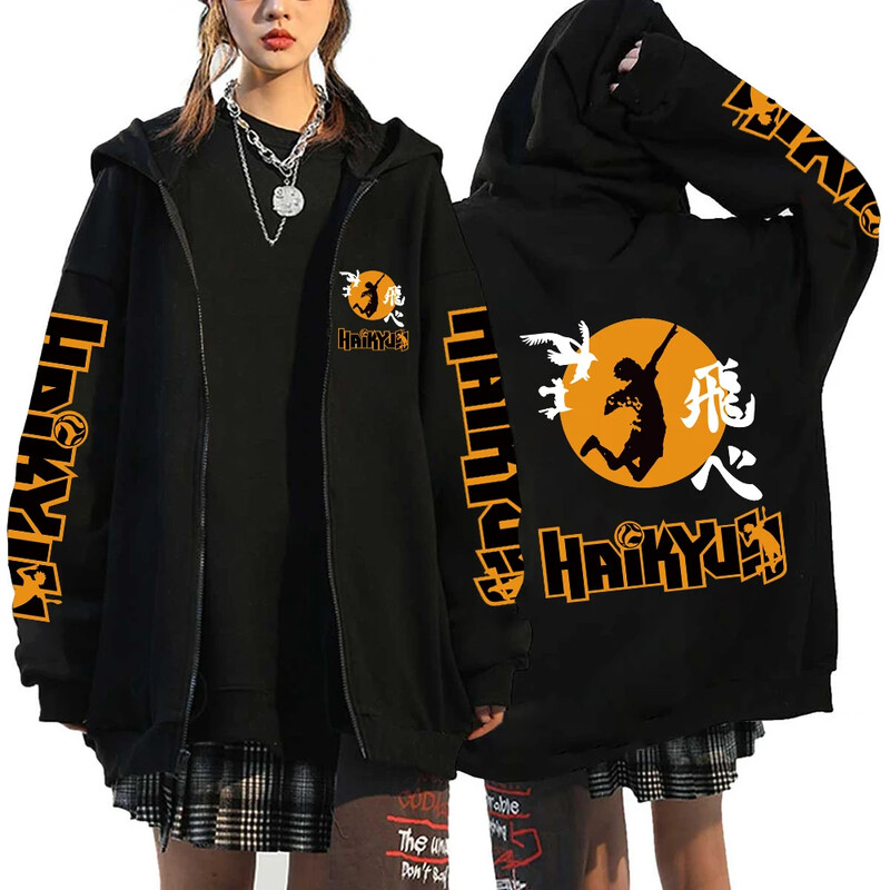 Γυναικεία ανδρικά Anime Hoodie Haikyuu Zip Up Jacket Karasuno High School Plus Size Φούτερ Harajuku Unisex Φθινοπωρινό Ζεστά ρούχα