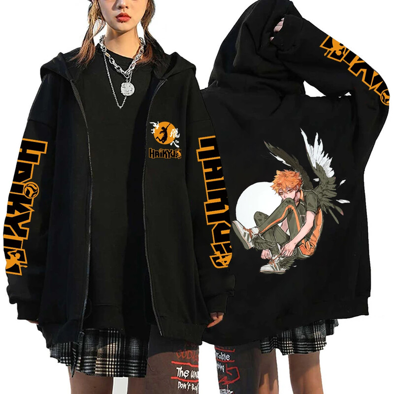 Γυναικεία ανδρικά Anime Hoodie Haikyuu Zip Up Jacket Karasuno High School Plus Size Φούτερ Harajuku Unisex Φθινοπωρινό Ζεστά ρούχα