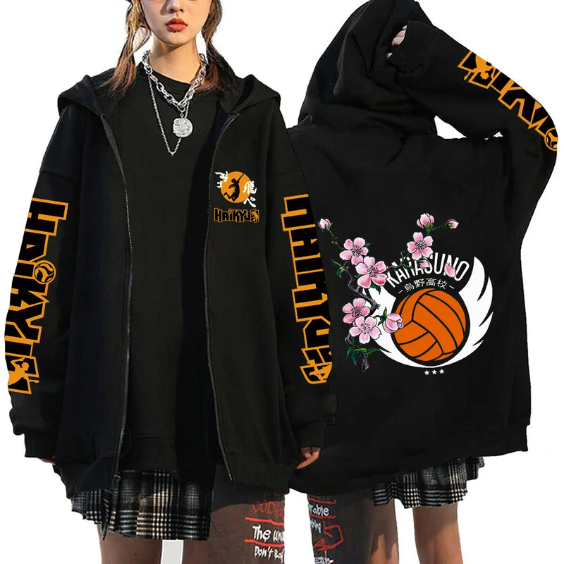 Γυναικεία ανδρικά Anime Hoodie Haikyuu Zip Up Jacket Karasuno High School Plus Size Φούτερ Harajuku Unisex Φθινοπωρινό Ζεστά ρούχα