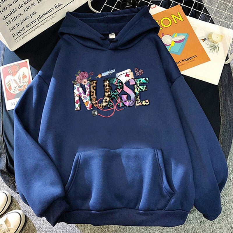 Uus mood Unisex Nurse Prinditud pusad Meeste Naiste vabaaja pikkade varrukatega kapuuts Pullovers Teismeliste õues sviitrid