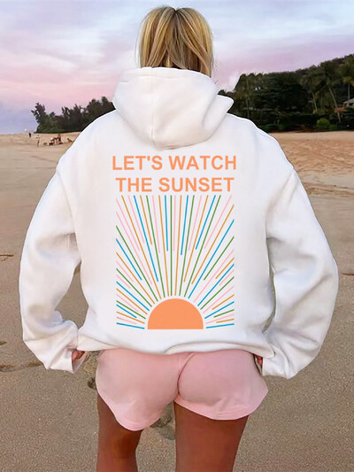 Φούτερ Holiday Beach Bus Coconut Tree με στάμπα με κουκούλα με κορδόνια μόδας Ευέλικτο γυναικείο φούτερ φλις με κουκούλα