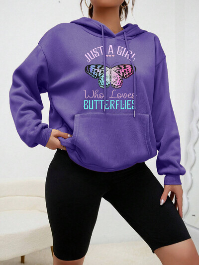 Just A Girl Who Loves Butterflies Design Heart Hoodies Creative φθινοπωρινά streetwear Casual Pocket Hoody Νέα γυναικεία πουλόβερ