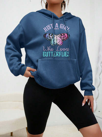 Just A Girl Who Loves Butterflies Design Heart Hoodies Creative φθινοπωρινά streetwear Casual Pocket Hoody Νέα γυναικεία πουλόβερ