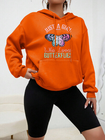 Just A Girl Who Loves Butterflies Design Heart Hoodies Creative φθινοπωρινά streetwear Casual Pocket Hoody Νέα γυναικεία πουλόβερ