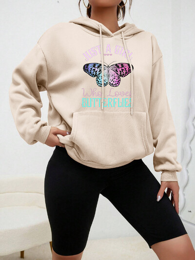 Just A Girl Who Loves Butterflies Design Heart Hoodies Creative φθινοπωρινά streetwear Casual Pocket Hoody Νέα γυναικεία πουλόβερ