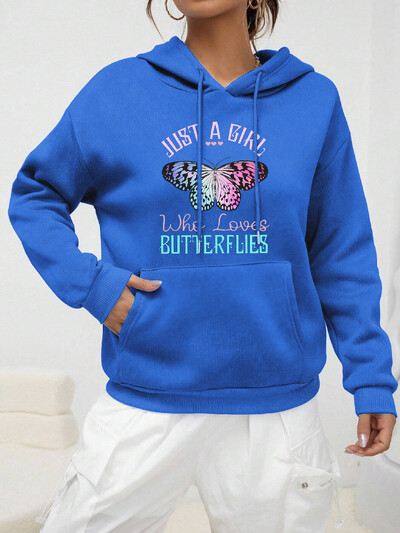 Just A Girl Who Loves Butterflies Design Heart Hoodies Creative φθινοπωρινά streetwear Casual Pocket Hoody Νέα γυναικεία πουλόβερ