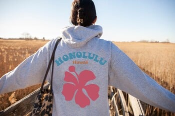 Honolulu Hawaii Pink Flower Graphic Printed Hooded Women Oversize Hoodies Висококачествен пуловер Женски преобладаващ суичър