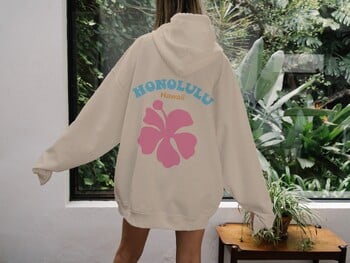 Honolulu Hawaii Pink Flower Graphic Printed Hooded Women Oversize Hoodies Висококачествен пуловер Женски преобладаващ суичър