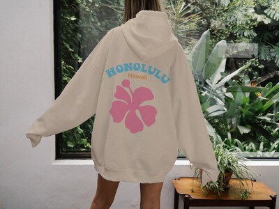 Honolulu Hawaii Pink Flower Graphic printed με κουκούλα Γυναικείες κουκούλες μεγάλου μεγέθους πουλόβερ υψηλής ποιότητας Γυναικεία φούτερ