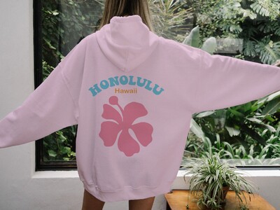 Honolulu Hawaii Pink Flower Graphic printed με κουκούλα Γυναικείες κουκούλες μεγάλου μεγέθους πουλόβερ υψηλής ποιότητας Γυναικεία φούτερ