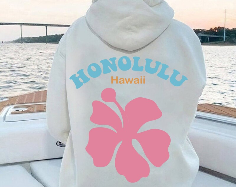 Honolulu Hawaii Pink Flower Graphic printed με κουκούλα Γυναικείες κουκούλες μεγάλου μεγέθους πουλόβερ υψηλής ποιότητας Γυναικεία φούτερ