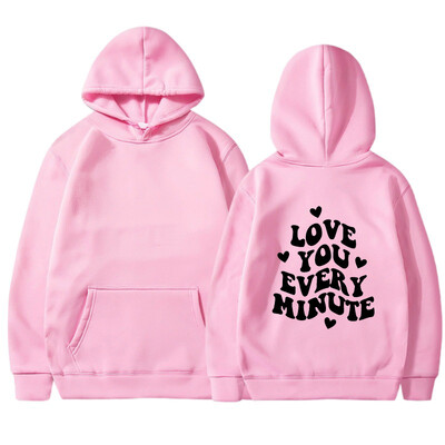 LOVE YOU MINUTE MINUTE Hátra nyomott pulóver tavaszi és őszi férfi és női hosszú ujjú sokoldalú alkalmi felsők kapucnis pulcsi