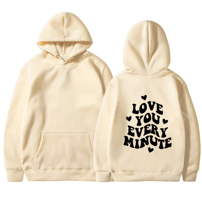 LOVE YOU MINUTE MINUTE Hátra nyomott pulóver tavaszi és őszi férfi és női hosszú ujjú sokoldalú alkalmi felsők kapucnis pulcsi