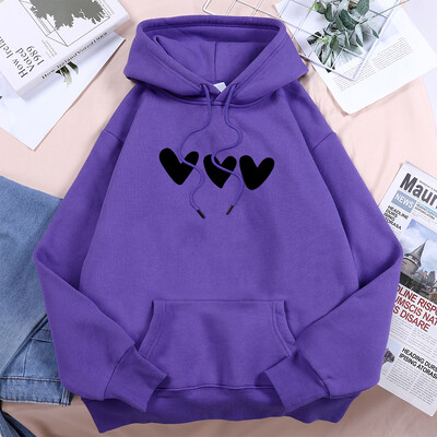 Black Heart Printing Női kapucnis polár kényelmes kapucnis pulóverek Kapcsos nyakú alkalmi kapucnis klasszikus Harajuku divatos női tréningruhák