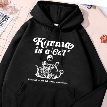 Karma Is A Cat White Sketch Printed Hoodie Female Basics Simple Sweatshirts Свободно спортно облекло за улицата Oversize дрехи