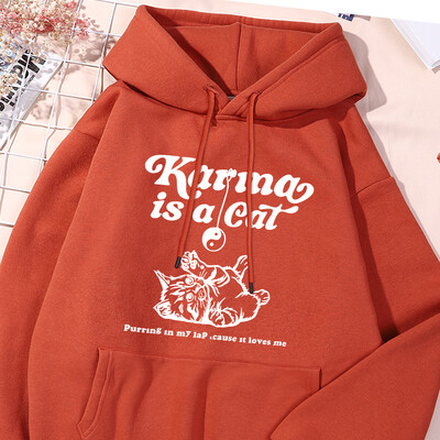 Karma Is A Cat Λευκό σκίτσο με εμπριμέ κουκούλα Γυναικεία Βασικά Απλά Φούτερ Ελεύθερα Φαρδιά Αθλητικά Ενδύματα δρόμου Υπερμεγέθη ρούχα