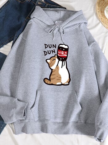 Dun Dun Salary Increase Funny Cat Printing Hoodies Дамски есенни суичъри с качулка Oversize Simple Fleece Sweatshirts Street S-Xxl Hoody