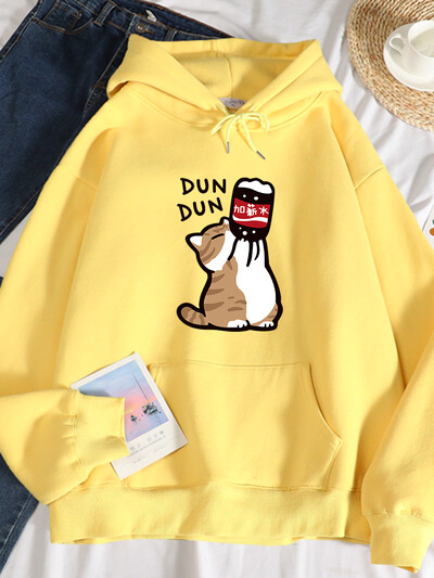 Dun Dun Αύξηση μισθού Αστείες γάτες με κουκούλες Γυναικείες φθινοπωρινές κουκούλες υπερμεγέθους Φούτερ Απλή Fleece Φούτερ Street S-Xxl Hoody