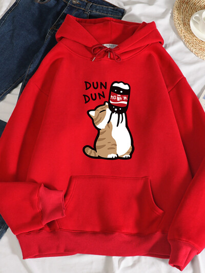 Dun Dun Αύξηση μισθού Αστείες γάτες με κουκούλες Γυναικείες φθινοπωρινές κουκούλες υπερμεγέθους Φούτερ Απλή Fleece Φούτερ Street S-Xxl Hoody