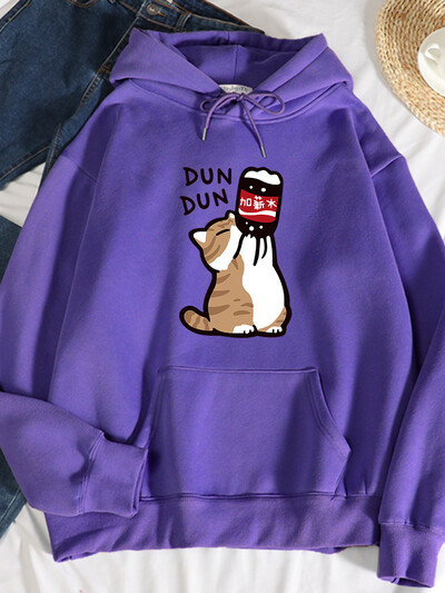 Dun Dun Αύξηση μισθού Αστείες γάτες με κουκούλες Γυναικείες φθινοπωρινές κουκούλες υπερμεγέθους Φούτερ Απλή Fleece Φούτερ Street S-Xxl Hoody