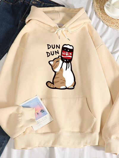 Dun Dun Αύξηση μισθού Αστείες γάτες με κουκούλες Γυναικείες φθινοπωρινές κουκούλες υπερμεγέθους Φούτερ Απλή Fleece Φούτερ Street S-Xxl Hoody
