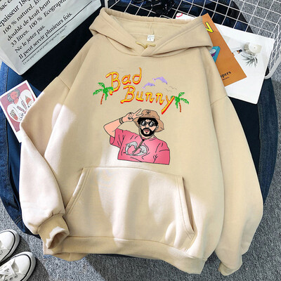 Bad Bunny Beach Vacation Print Дамско облекло Модни извънгабаритни суичъри Creativity Fleece Streetwear Ежедневно меко дамско суичър с качулка