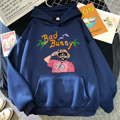 Bad Bunny Beach Vacation Print Ženska odjeća Modna prevelika majica s kapuljačom Kreativnost Fleece Streetwear Ležerna mekana ženska majica s kapuljačom