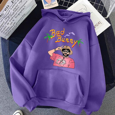 Bad Bunny Beach Vacation Print Ženska odjeća Modna prevelika majica s kapuljačom Kreativnost Fleece Streetwear Ležerna mekana ženska majica s kapuljačom