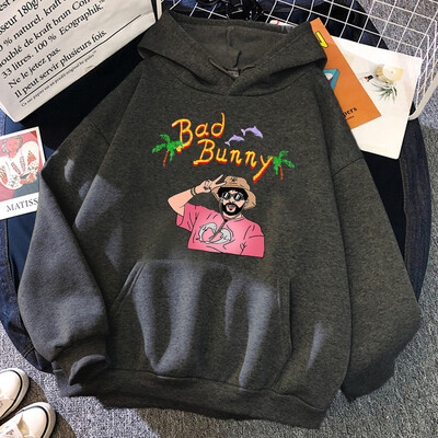 Bad Bunny Beach Vacation Print Ženska odjeća Modna prevelika majica s kapuljačom Kreativnost Fleece Streetwear Ležerna mekana ženska majica s kapuljačom