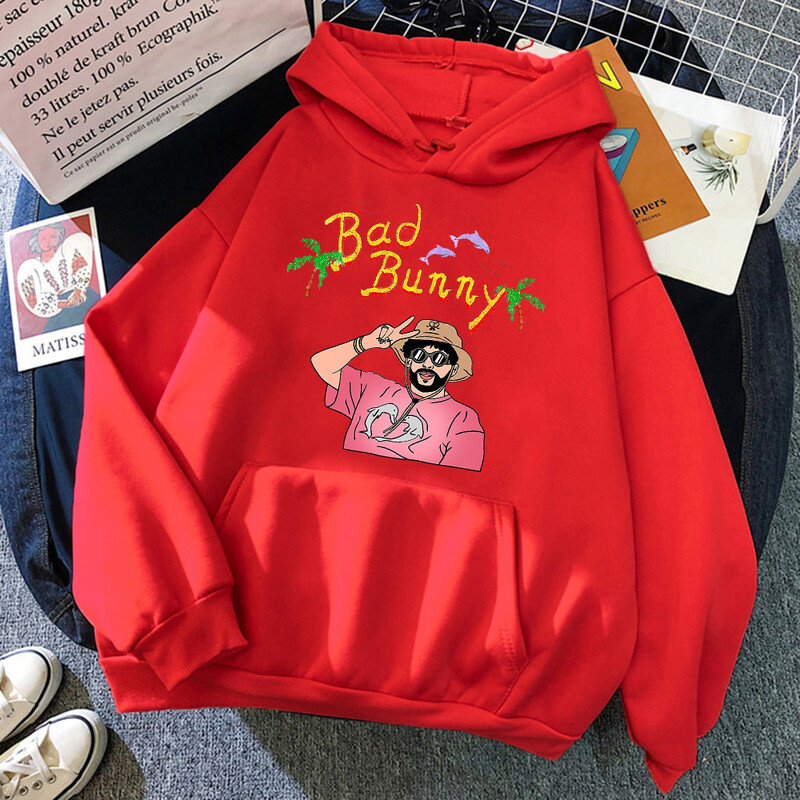 Bad Bunny Beach Vacation Print Ženska odjeća Modna prevelika majica s kapuljačom Kreativnost Fleece Streetwear Ležerna mekana ženska majica s kapuljačom