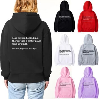 Dear Person Behind Me Hoodies Дамска мода Персонализиран Be Kind Message Суичър Зимни ежедневни свободни суичъри на открито