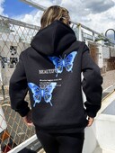 Blue Butterfly Art Letter Σχέδιο σλόγκαν Γυναικεία κουκούλα Φθινοπωρινό Τσέπη με κουκούλα μόδα Νέα Streetwear Hip Hop Άνετα πουλόβερ