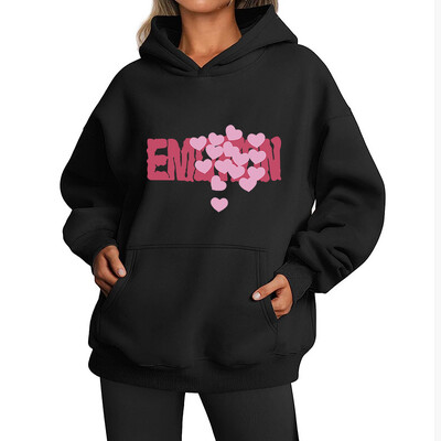 Φθινοπωρινά άνετα φούτερ από καθαρό βαμβάκι Γυναικεία ρούχα Vintage εμπριμέ Κομψά κουκούλα με καπέλο διπλής στάθμης Loose casual solid top