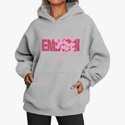 Φθινοπωρινά άνετα φούτερ από καθαρό βαμβάκι Γυναικεία ρούχα Vintage εμπριμέ Κομψά κουκούλα με καπέλο διπλής στάθμης Loose casual solid top